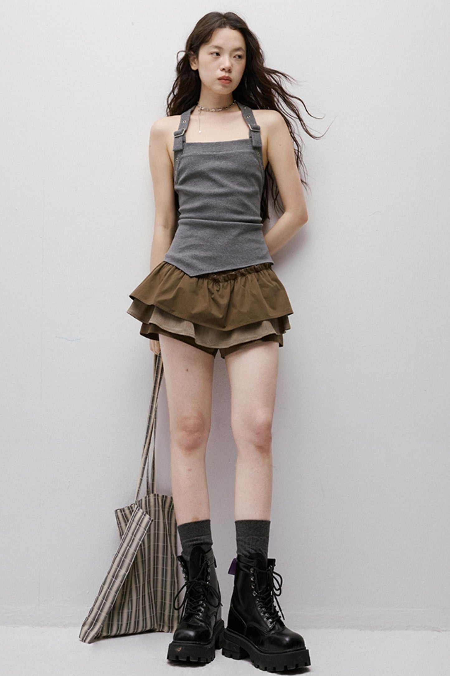 Dreamscape Stitched Brown Puffy Skirt