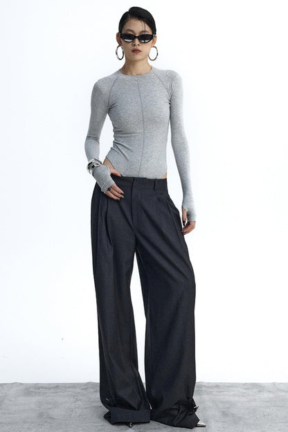 Dark Gray Pleated Suit Pants