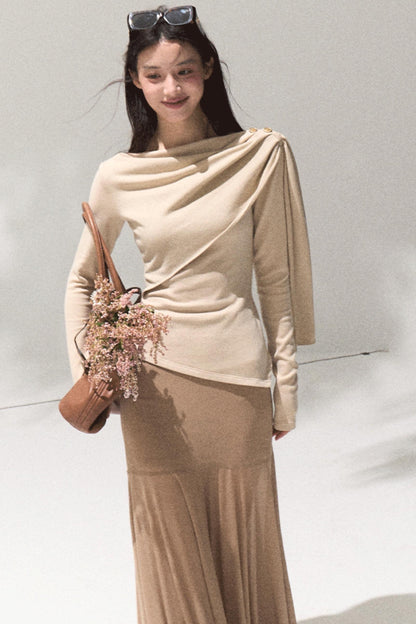 Ancient Shrine Collar Long Sleeve Knit Base Shirt