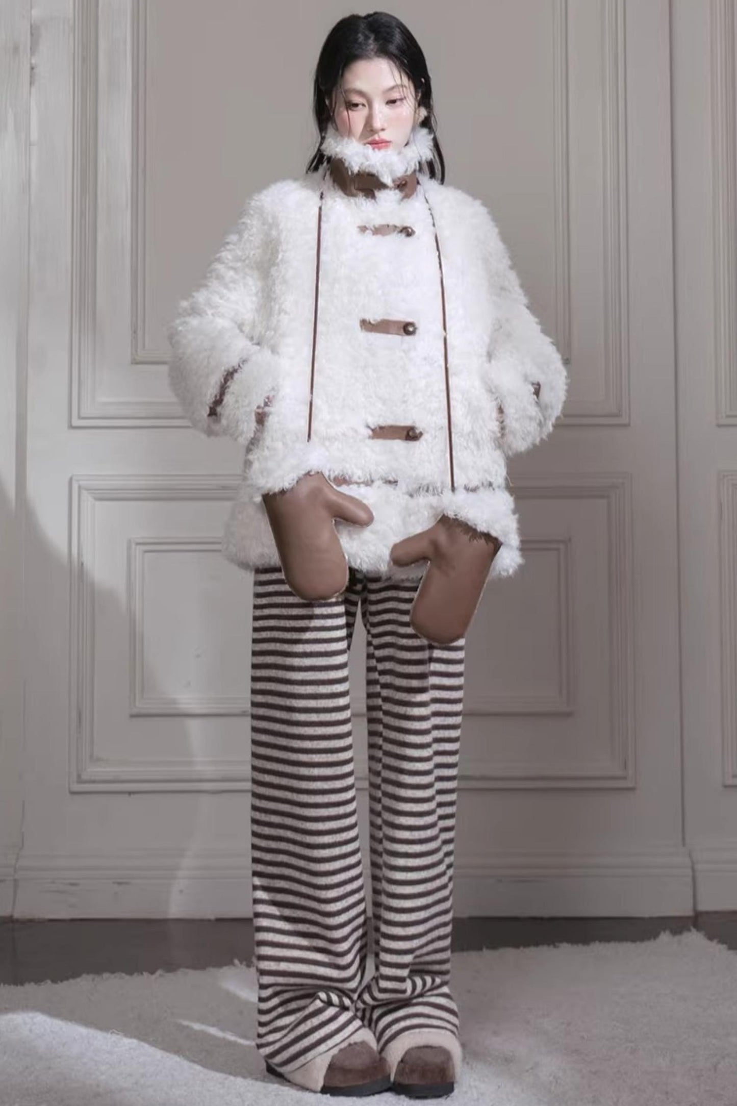 Velvet Curly Fur Coat Set