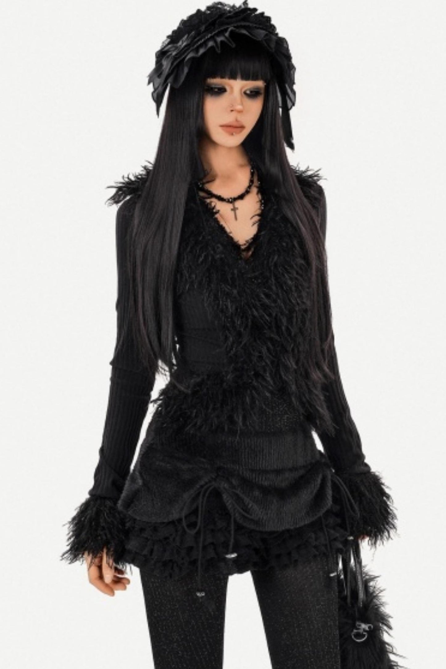 Black Furry Knit Cardigan