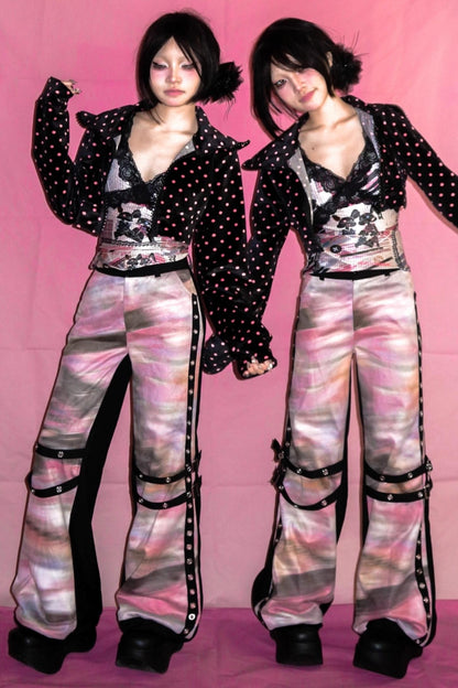 Black Rose Red Polka Dot Zipper Short Jacket