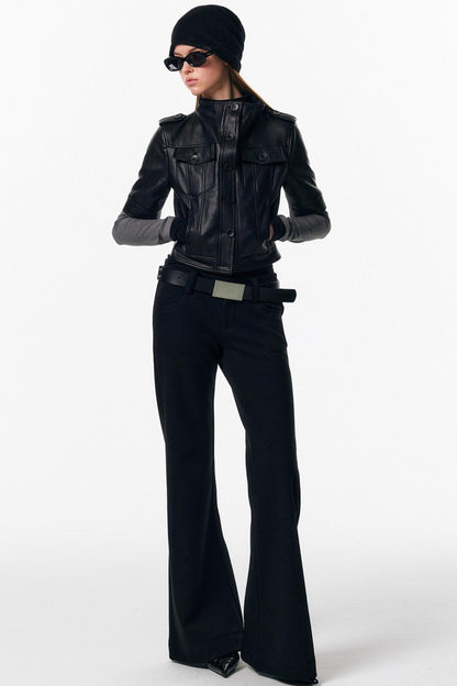 Leather Mid-Sleeve Slim Jacket