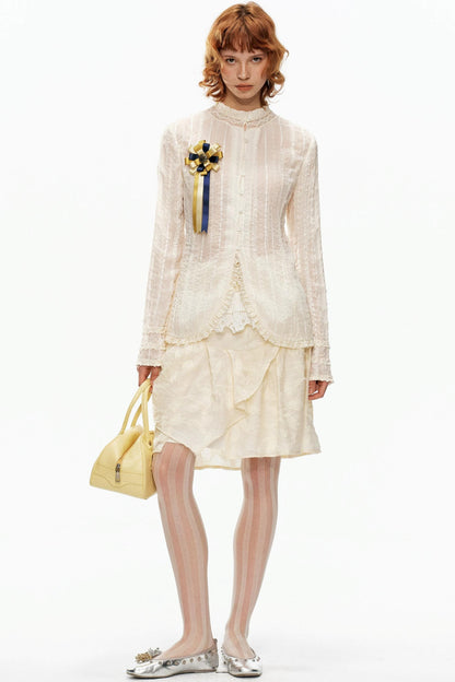 Beige Jacquard Asymmetrical Skirt