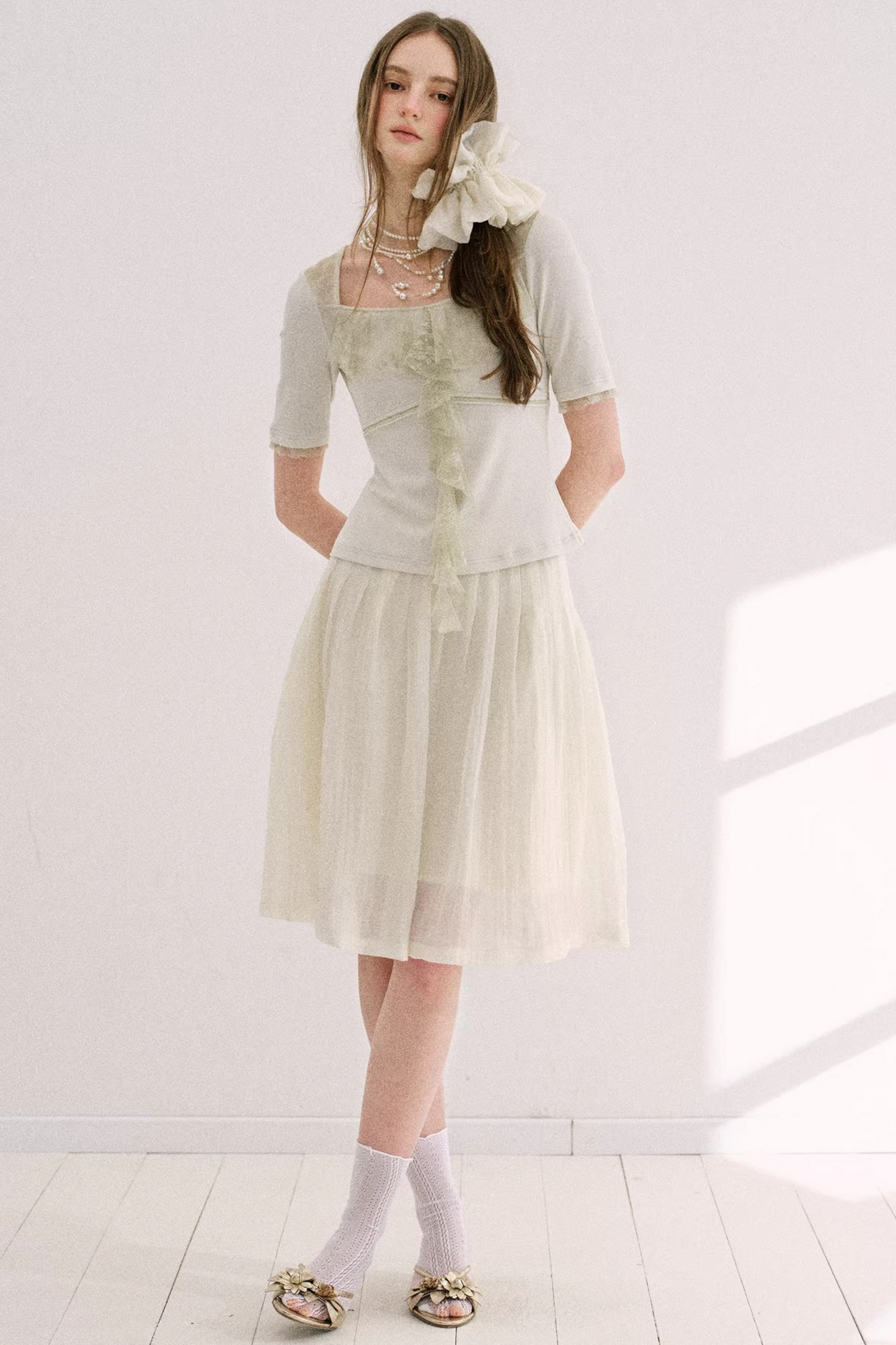 Original Gray-Green Lace Knit Top