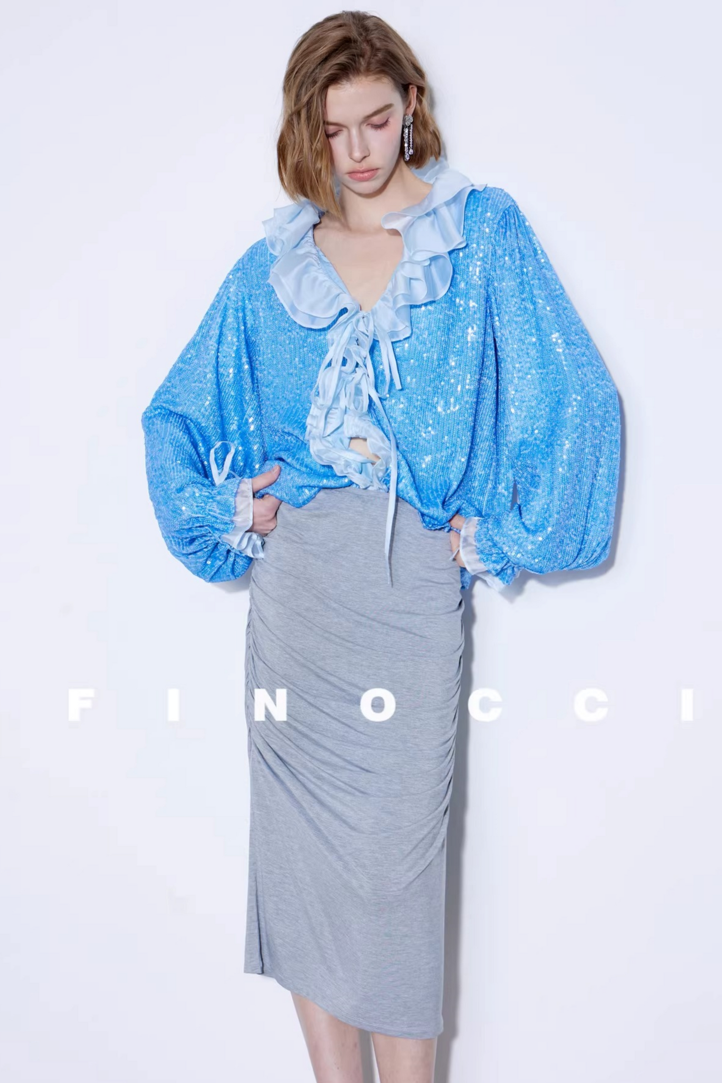 Silk Sequin Ruffle Blouse