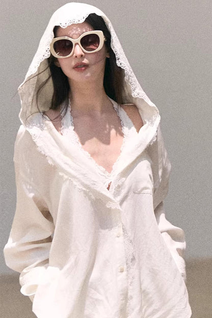 Lyocell Embroidered Lace Shirt Set-Up