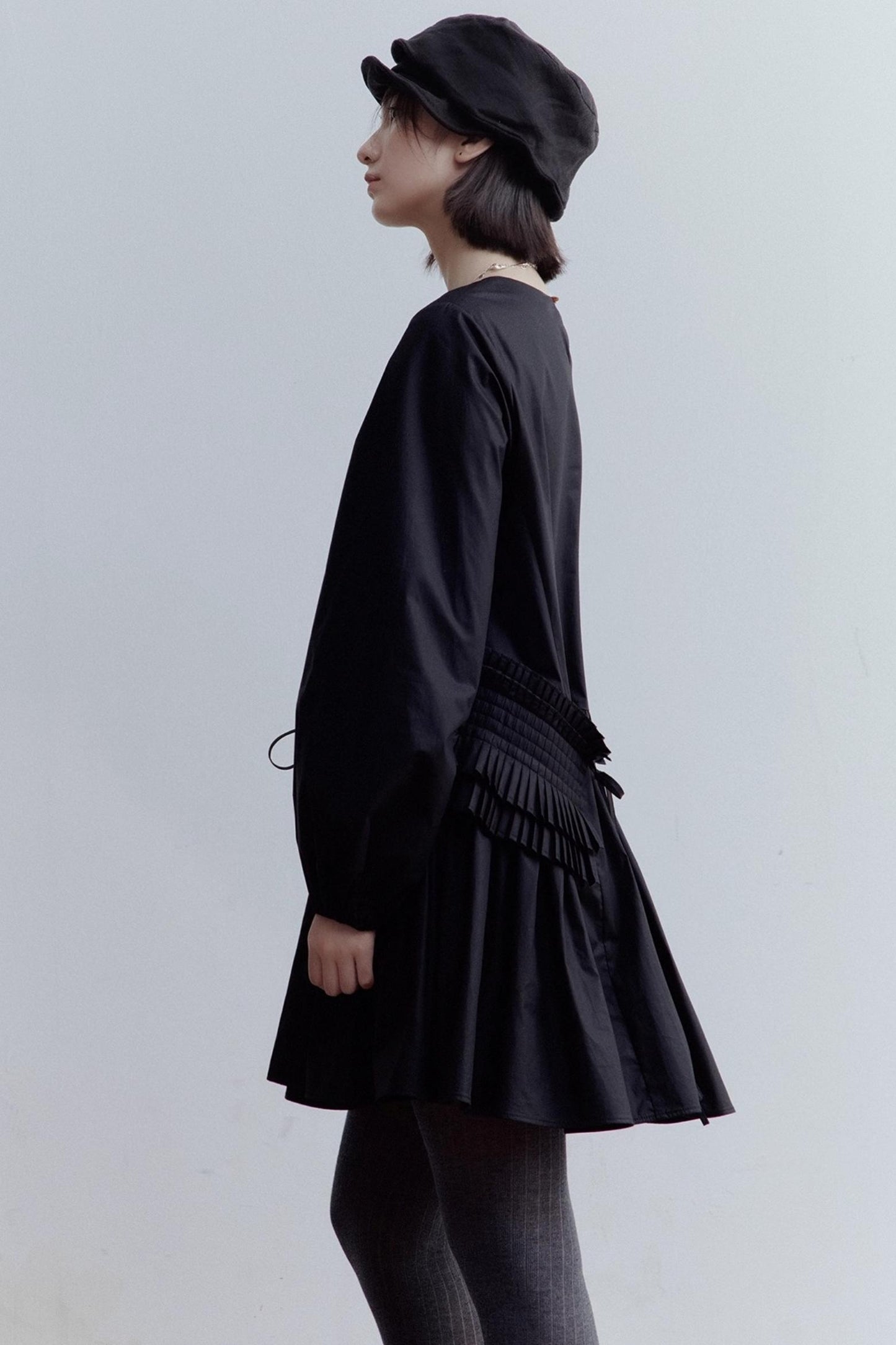 Elegant Black Pleated Doll Dress