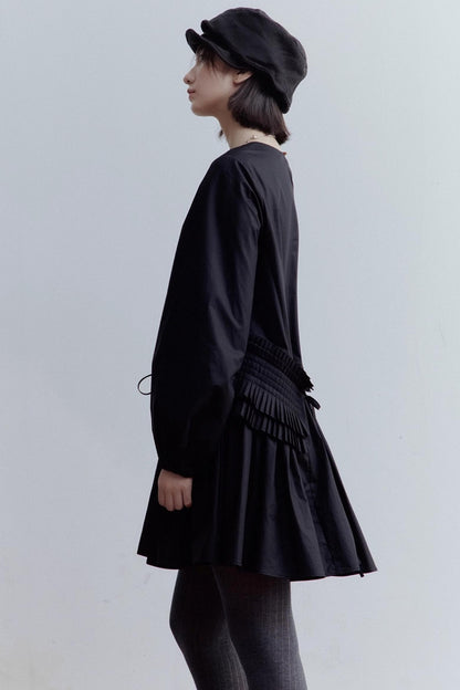 Elegant Black Pleated Doll Dress