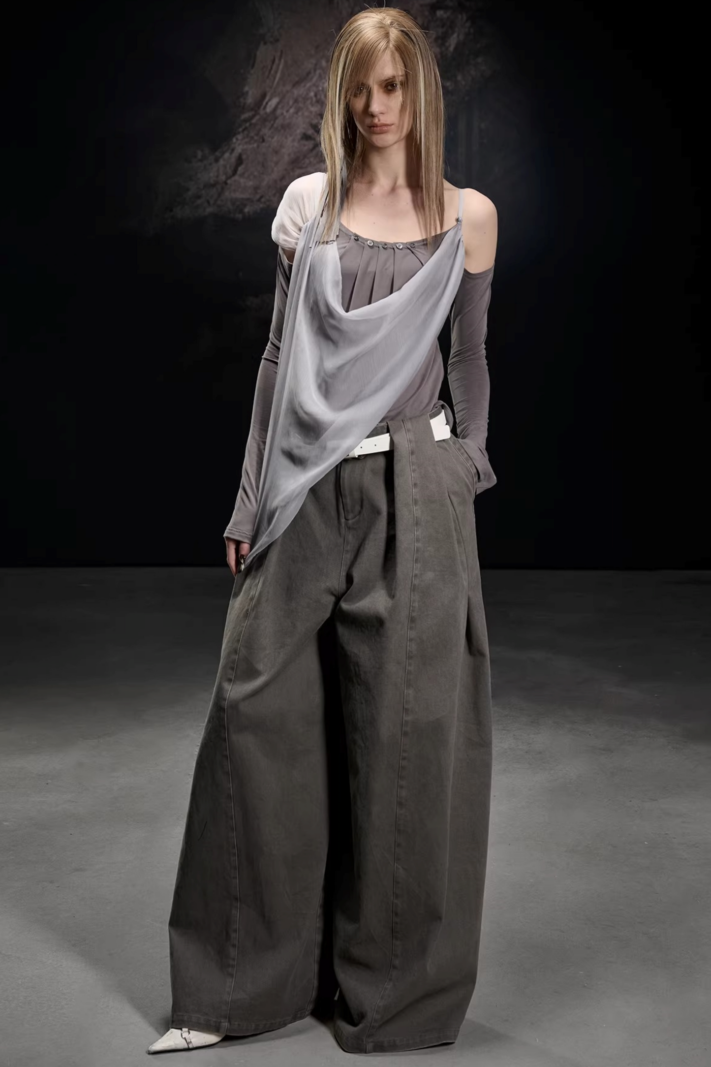 Chiffon-Patchwork-Bluse mit asymmetrischem Schnitt