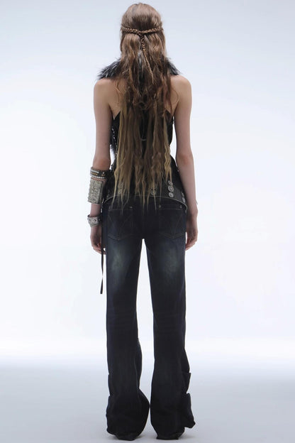 Vintage Straight Bootcut Distressed Jeans