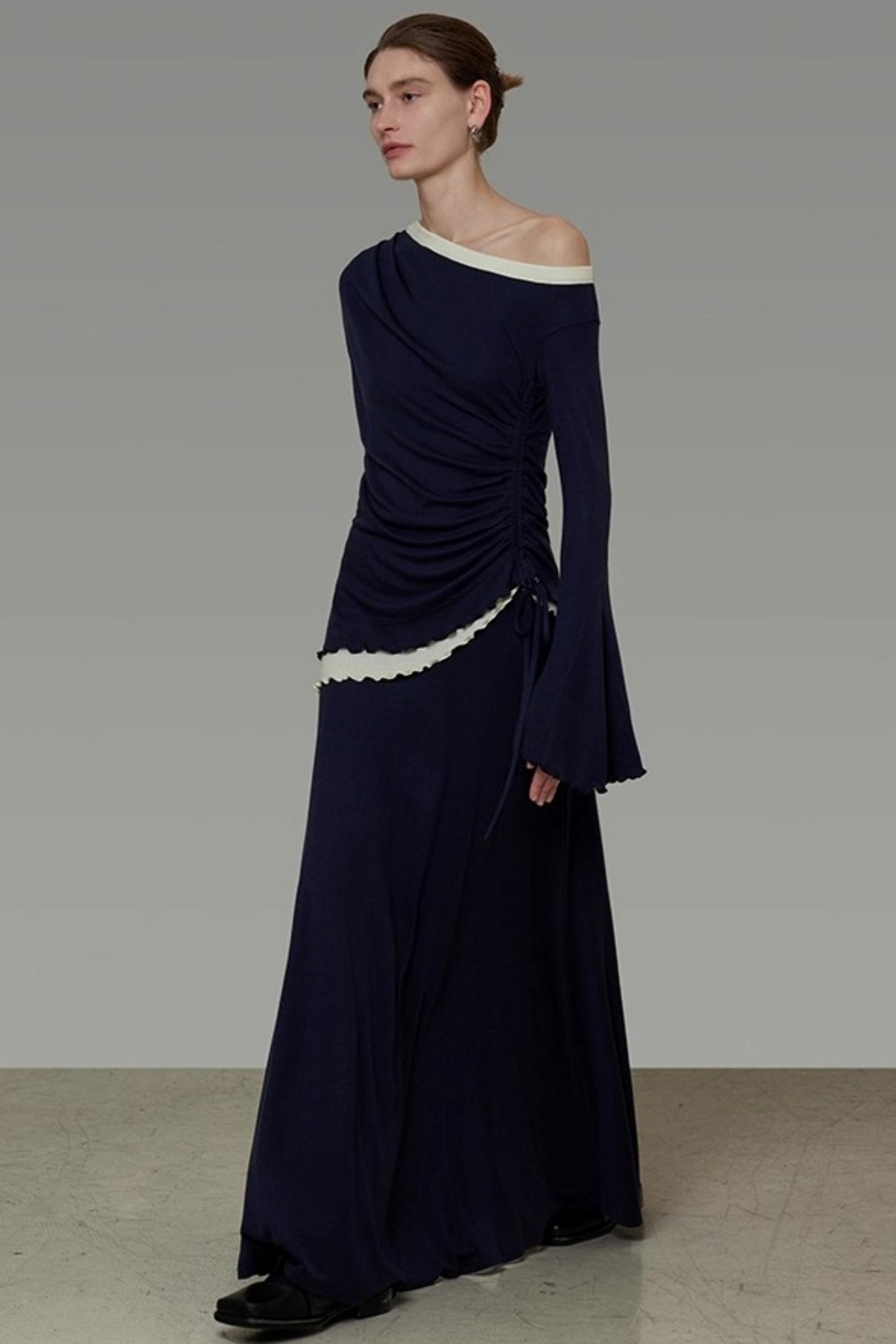 Autumn Slanted Shoulder Knit Slacks Set-Up