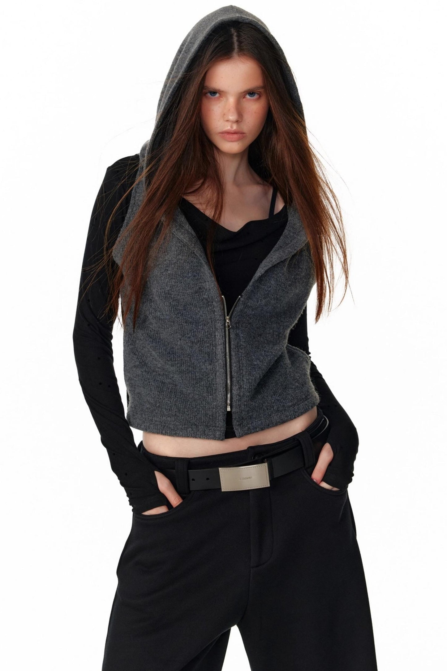 Vintage Hooded Knit Cardigan Top