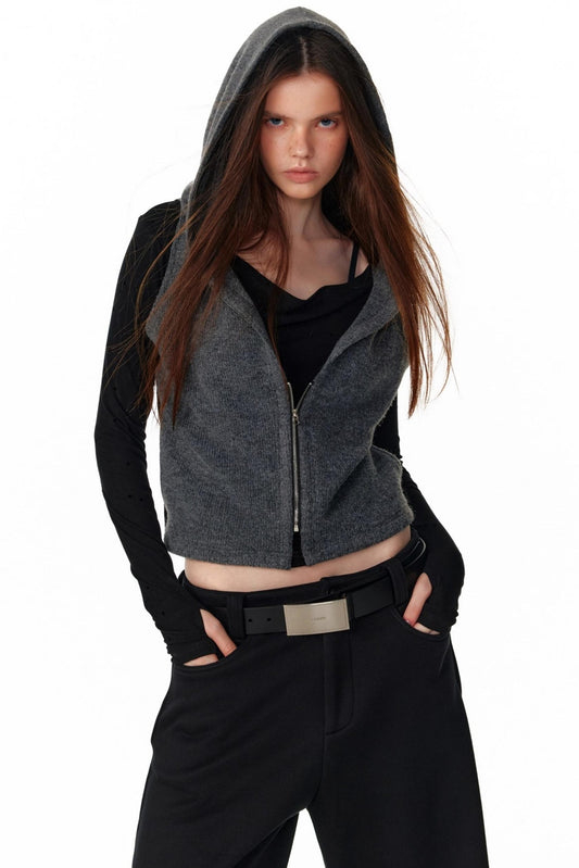 Vintage Hooded Knit Cardigan Top