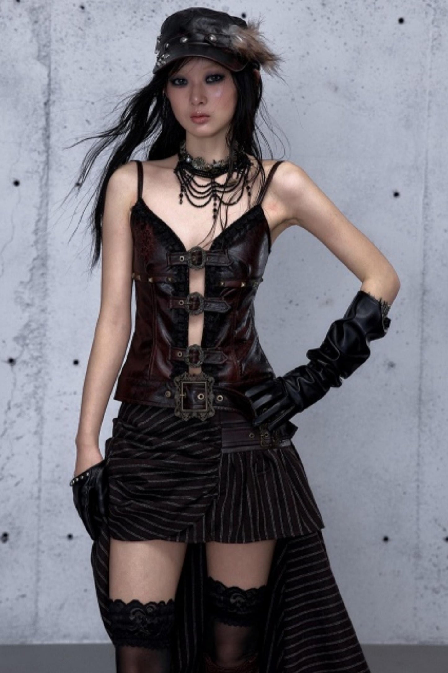 Embroidered Lace Leather Camisole