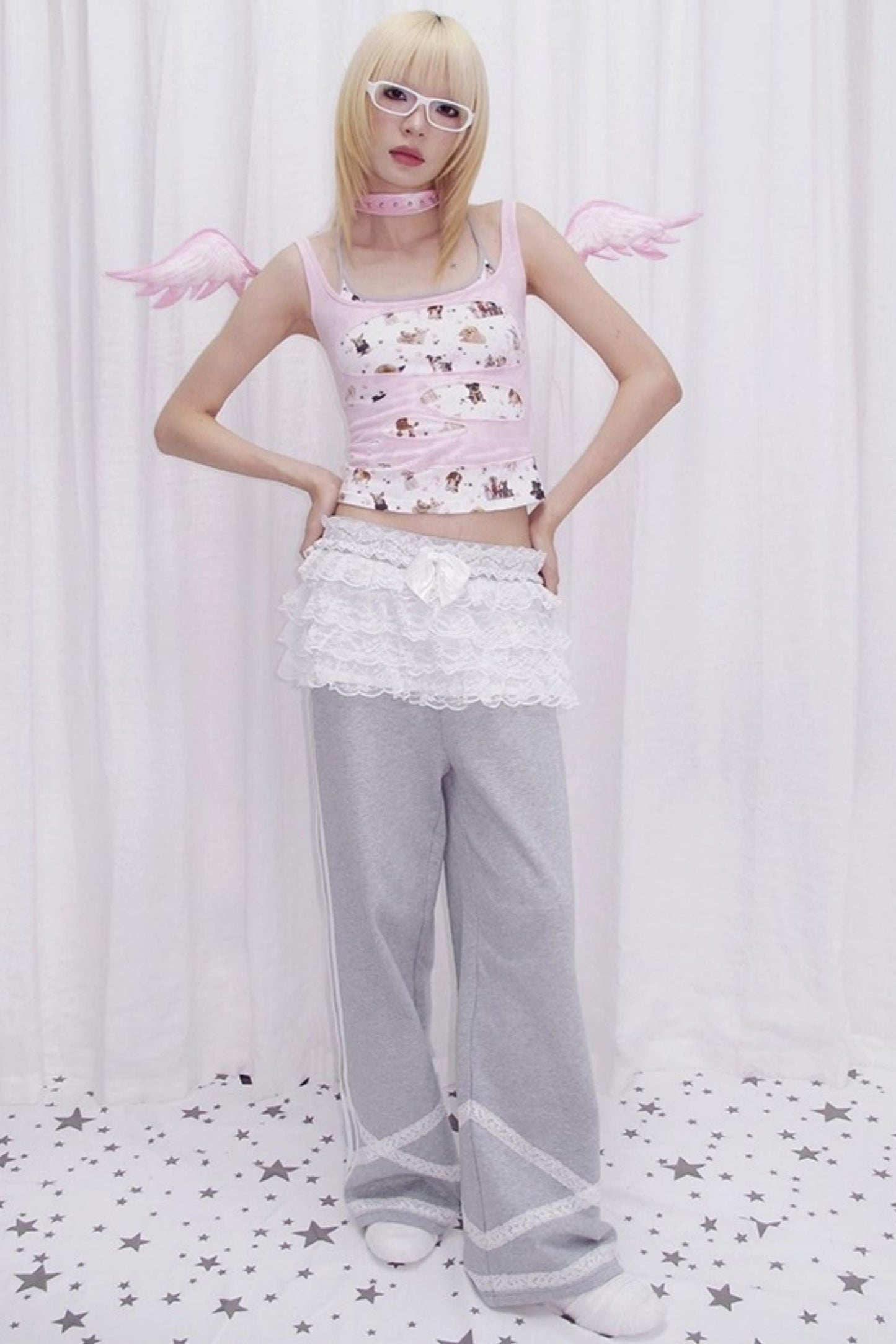 Dog Print Fake Two Piece Camisole