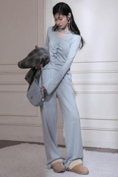 Milk Blue Wool Ribbon Knit Set