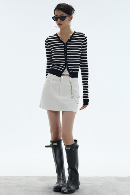 Slimming White A-Line Denim Skirt