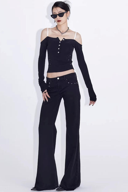 Black Rivet Flared Jeans