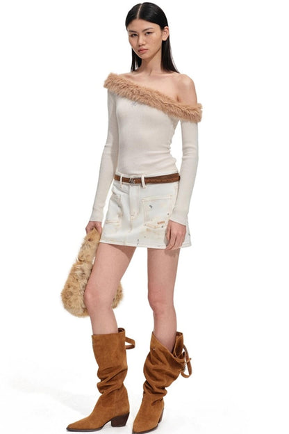 Fur Collar Knit Sweater