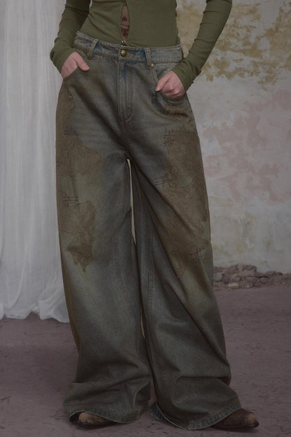 Retro Lace Straight Jeans