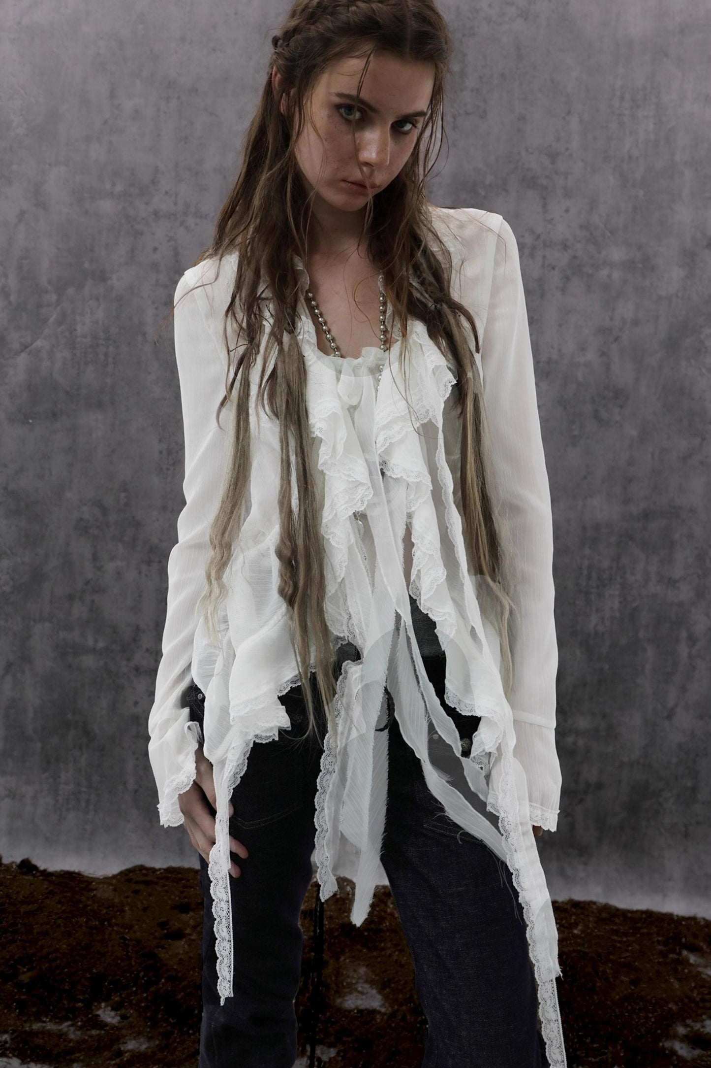 Ruffled Chiffon Yarn Shirt
