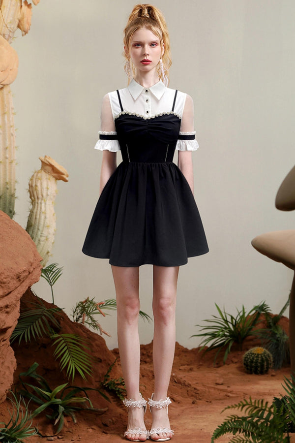 French Contrast Panel Dress