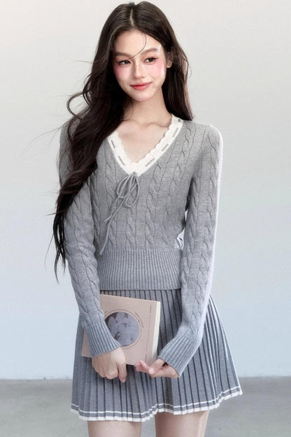 Retro Waist Skirt With Sweater Set-Up