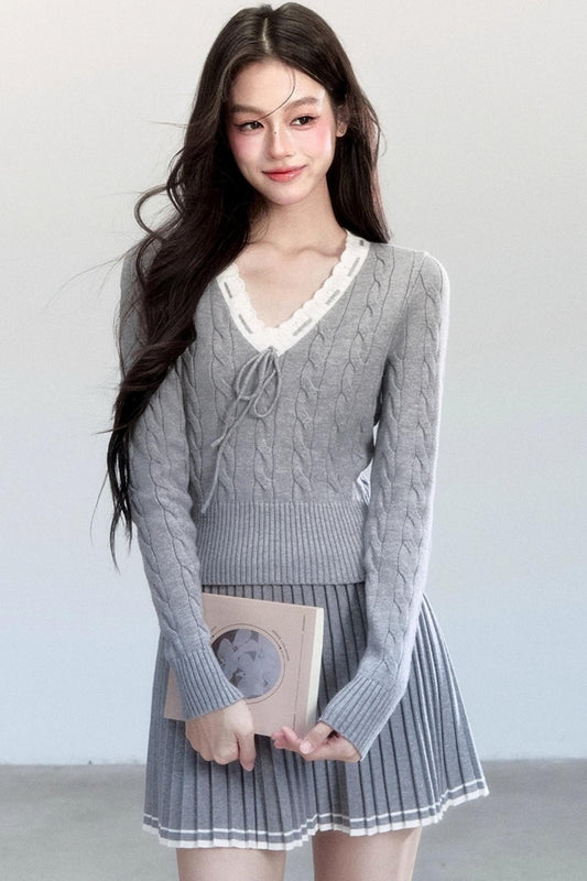 Retro Waist Skirt With Sweater Set-Up