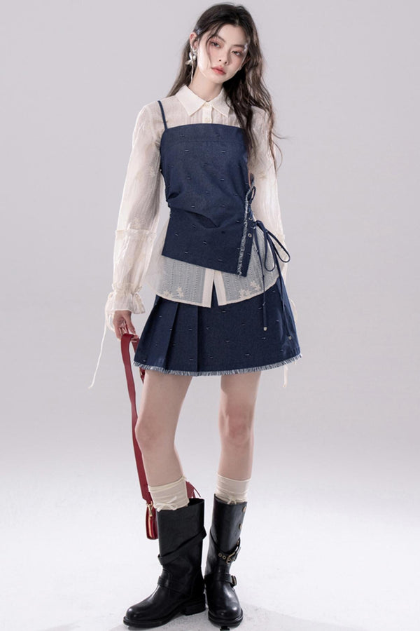 Serenity Blue Textured Camisole & Skirt Set