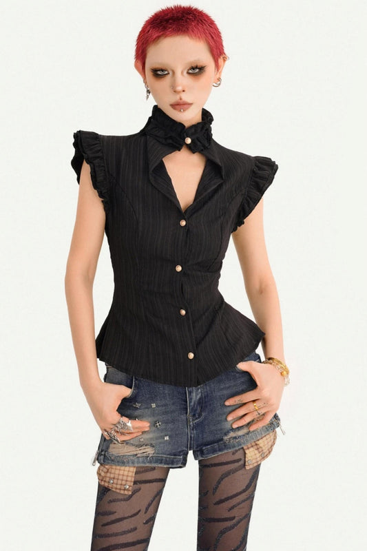 Gothische schwarze Rüschenbluse