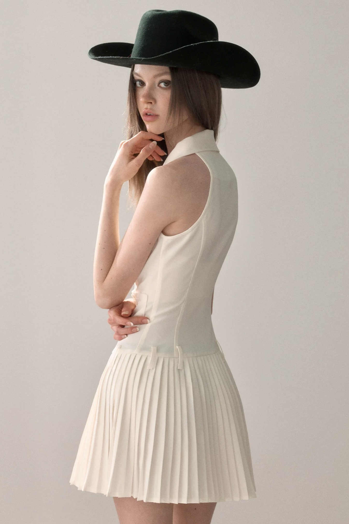 Elegant Pleated Vest Dress