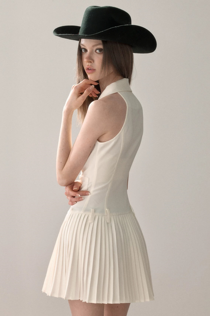 Elegant Pleated Vest Dress