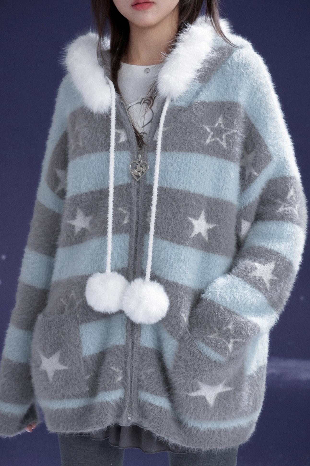 Gray-Blue Striped Star Sweater