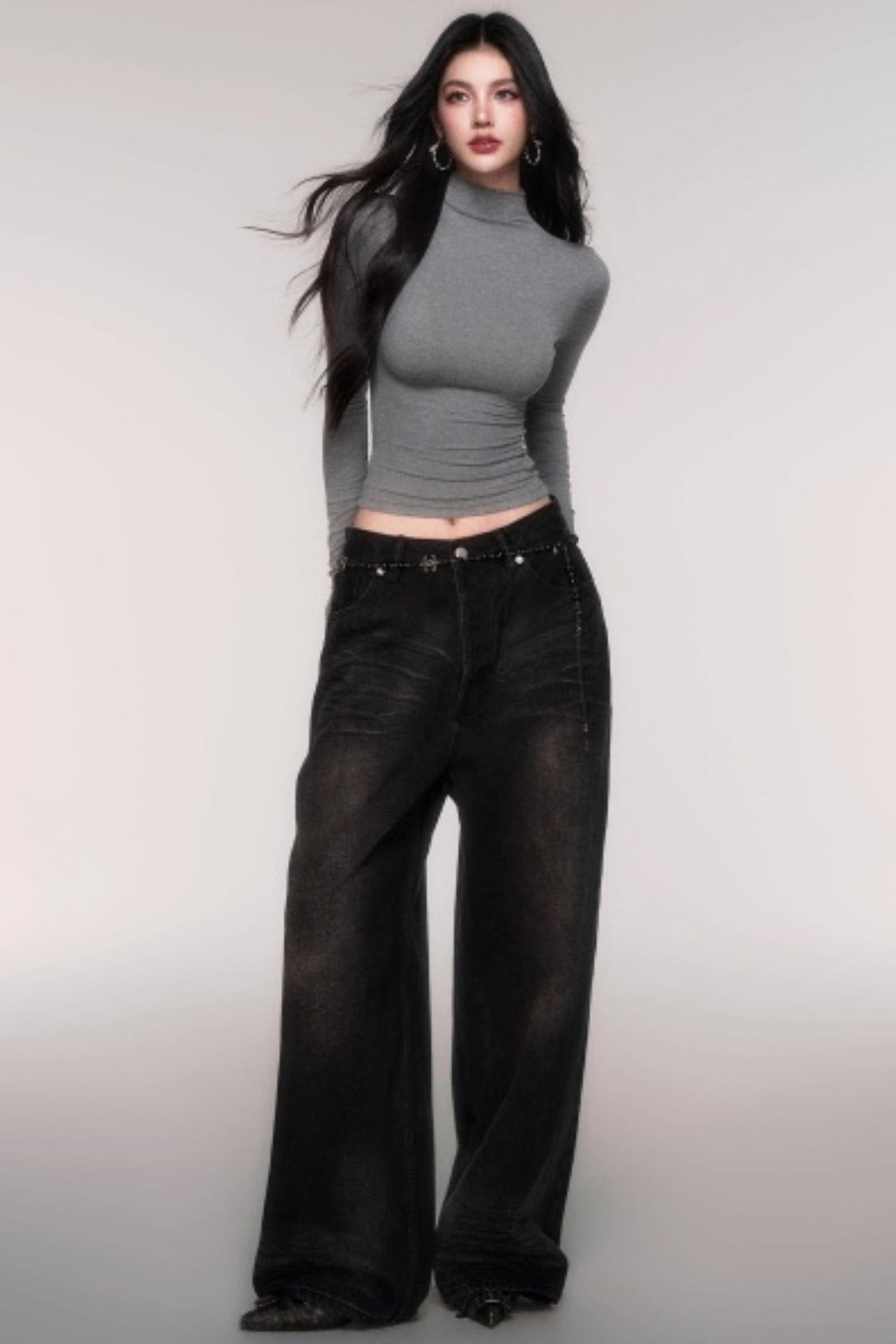 Washed High-Waisted Wide-Leg Jeans