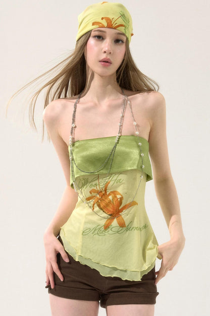 Irregular Hem Printed Tube Top
