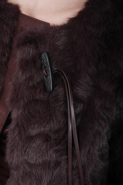 Curved Berry Brown Plush Jacket