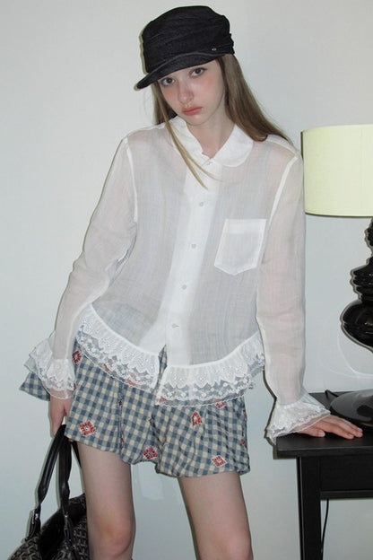 Vintage Doll Collar Lace White Shirt