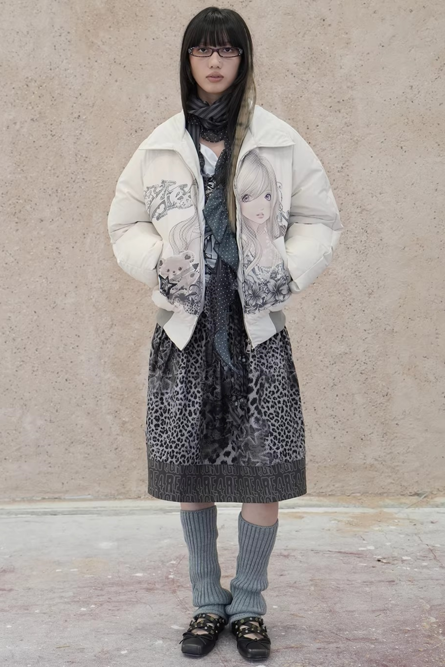 Leopard Graffiti Pleated Skirt