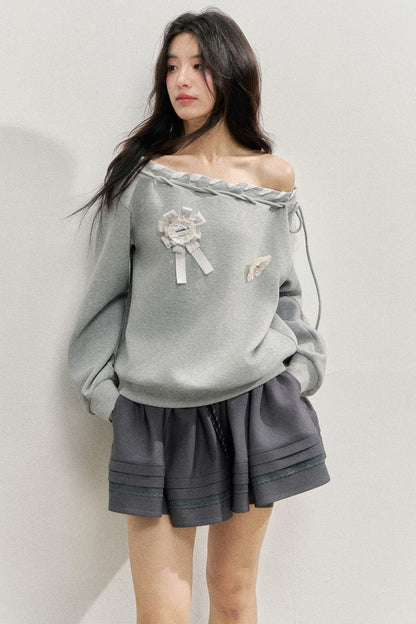 Gray Sloping Shoulder Sweatshirt