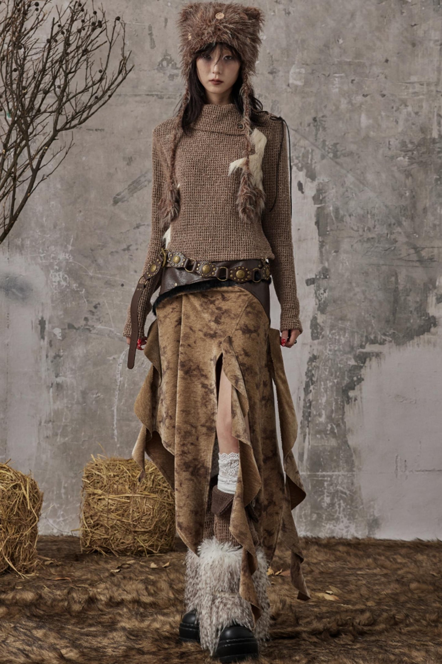 Wandering Style Retro Rivets Skirt