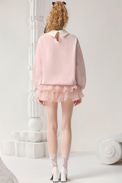 Pink Doll Collar Nail Drill Sweatshirt