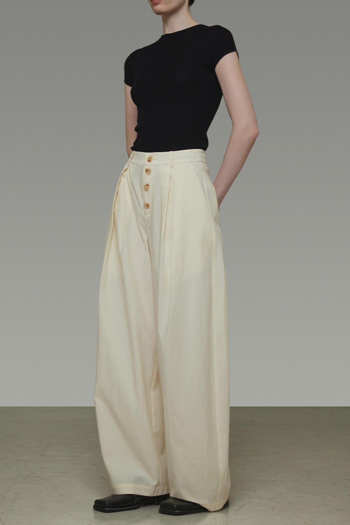 Beige Wide-Leg Trousers