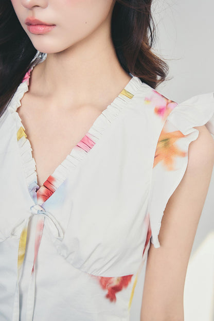 Floral V-Neck Ruffle Dress