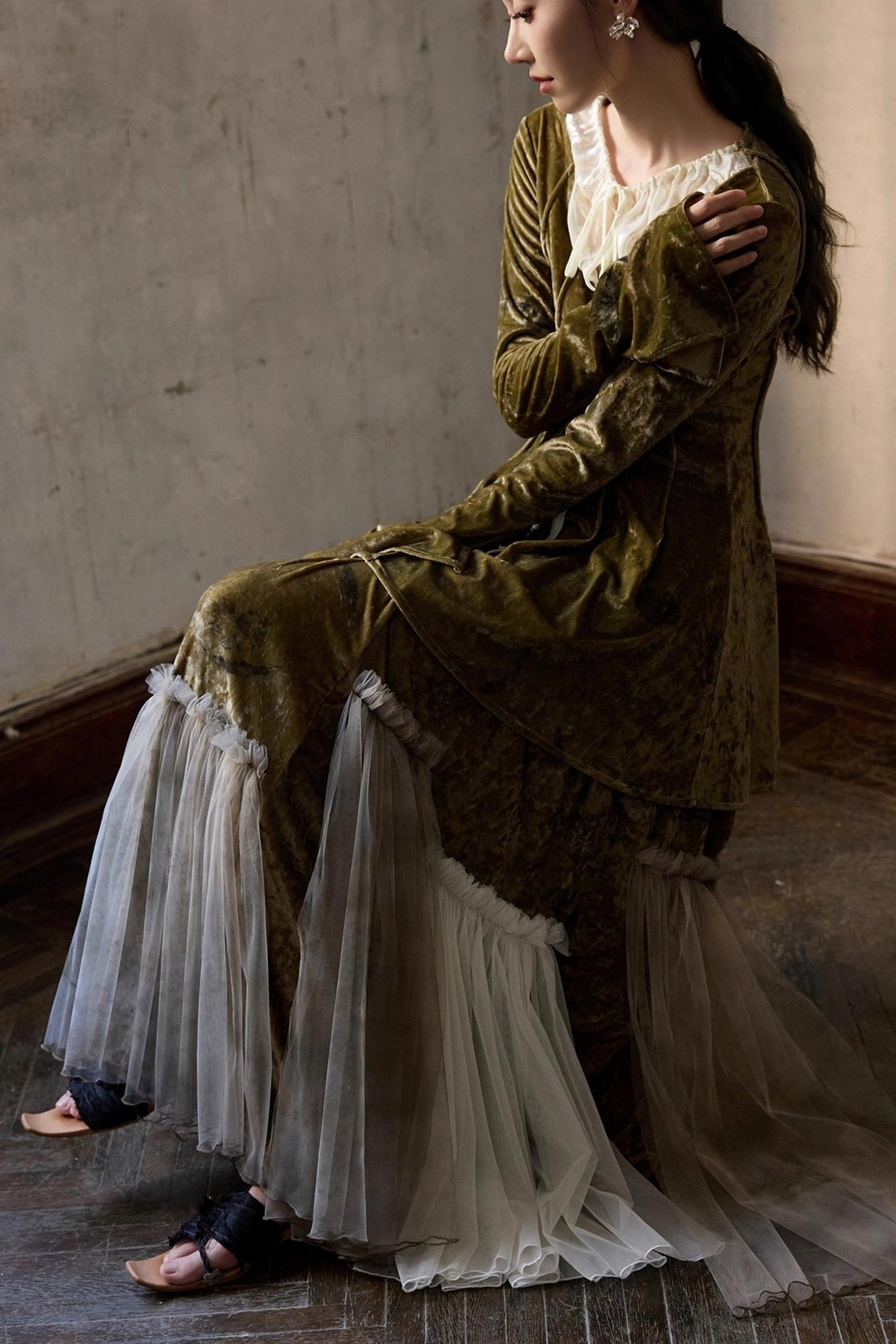 Velvet Mesh Patchwork Skirt