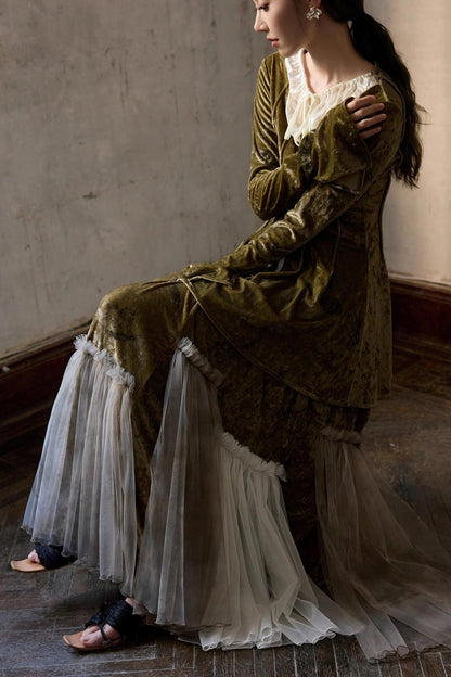 Velvet Mesh Patchwork Skirt