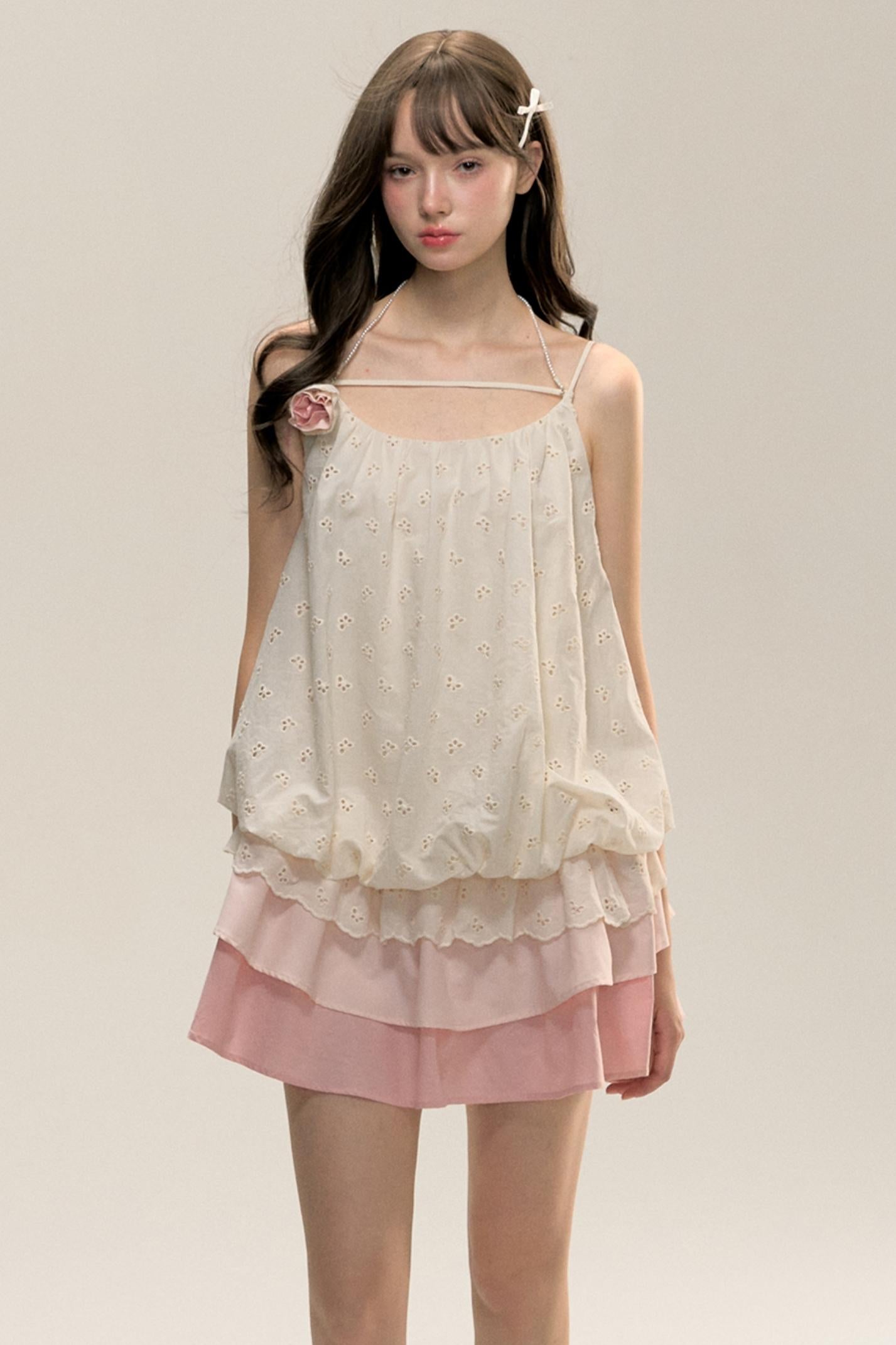 Gradient Pleated Drawstring Dress