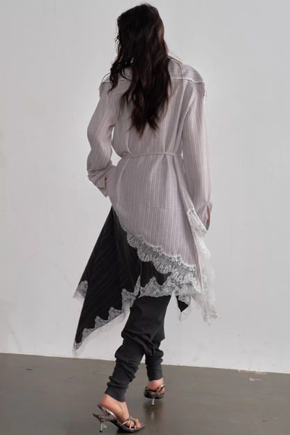 Lace Applique Asymmetrical Blouse