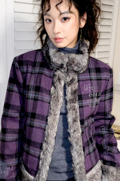 Chic Purple Plaid Wool Jacket