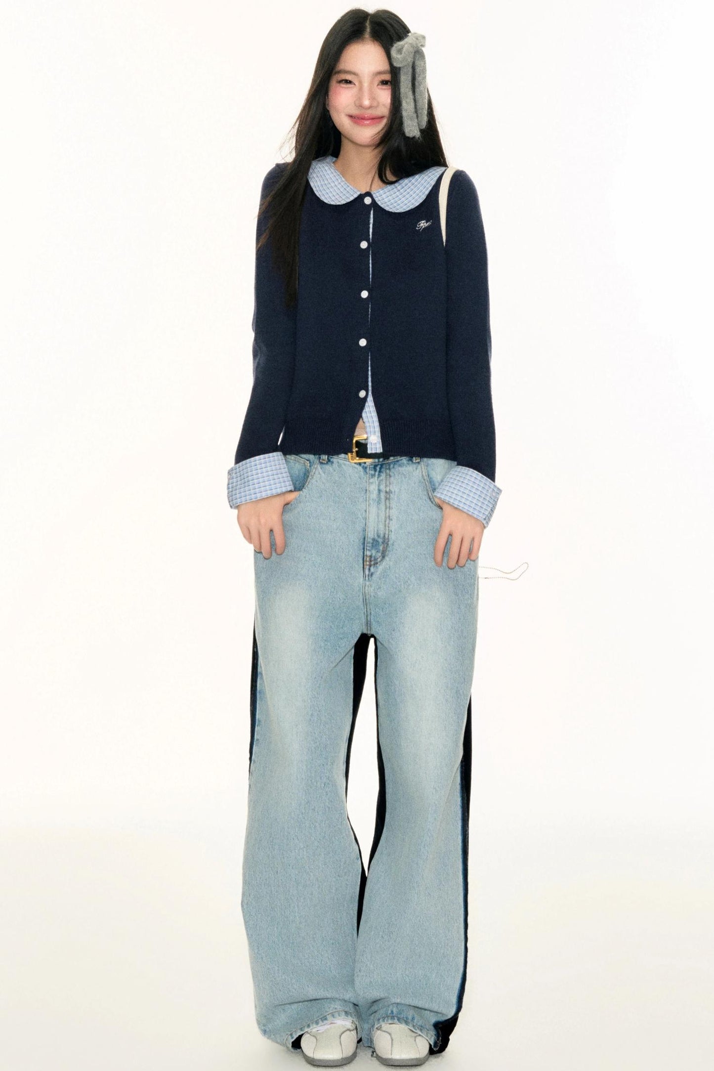 Panel Check Doll Collar Knit Sweater